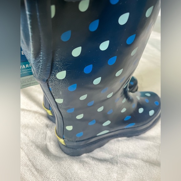 NWT: Western Chief Adult Rain Boots- Raindrop Dot Blue, Adjustable Strap, Size 9 - Picture 9 of 16